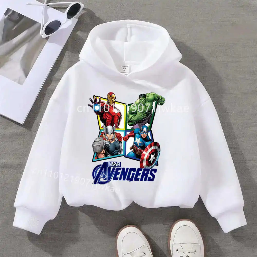 Dziecięca bluza z kapturem Avengers, 4 bohaterów w rombach – biała
