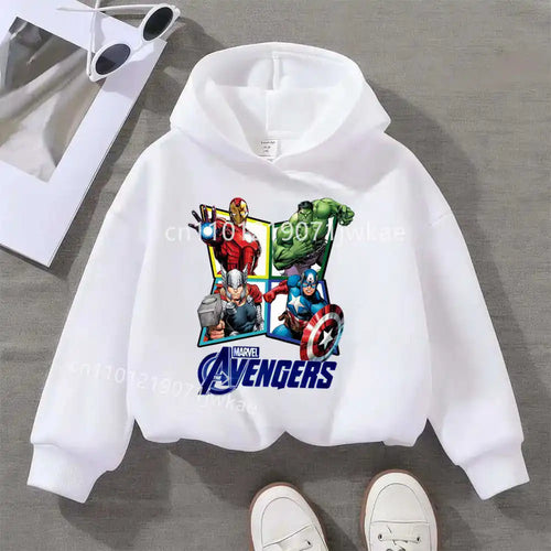 Dziecięca bluza z kapturem Avengers, 4 bohaterów w rombach – biała