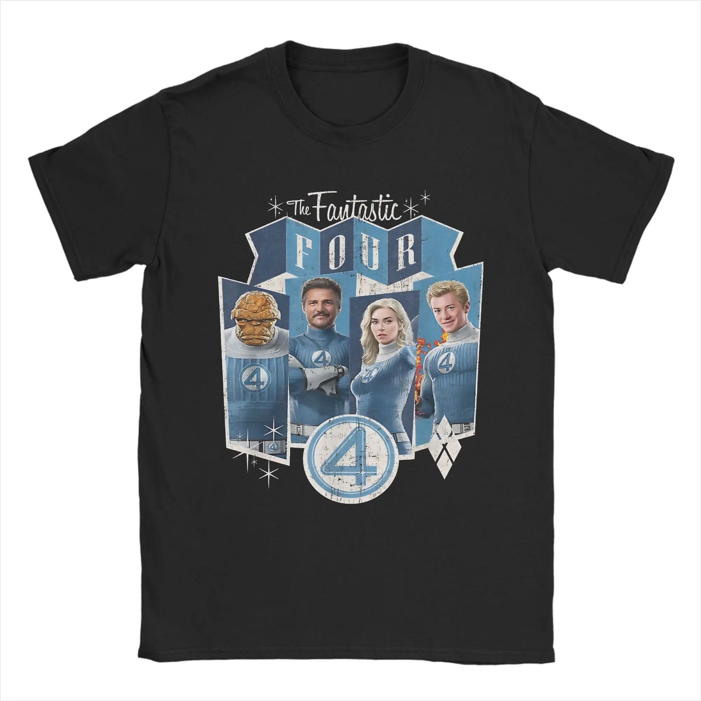 T-shirt The Fantastic 4 First Steps – retro niebieski plakat, unisex