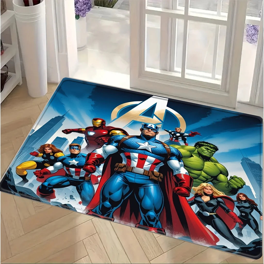 Mata Avengers – grupa bohaterów, złote logo A i miasto