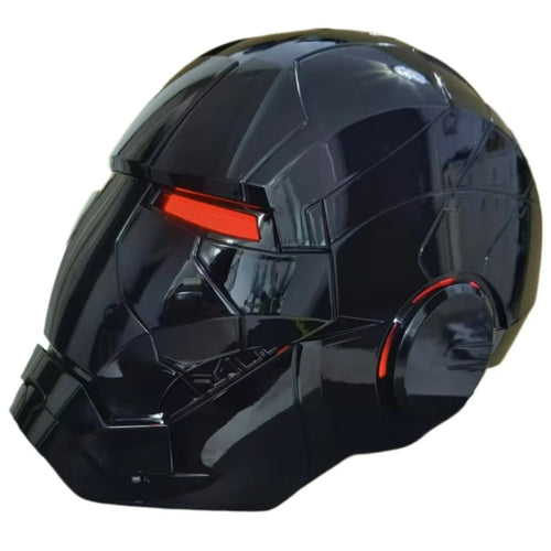 Czarny hełm Iron Mana MK5 – oczy LED i sterowanie głosowe do cosplayu