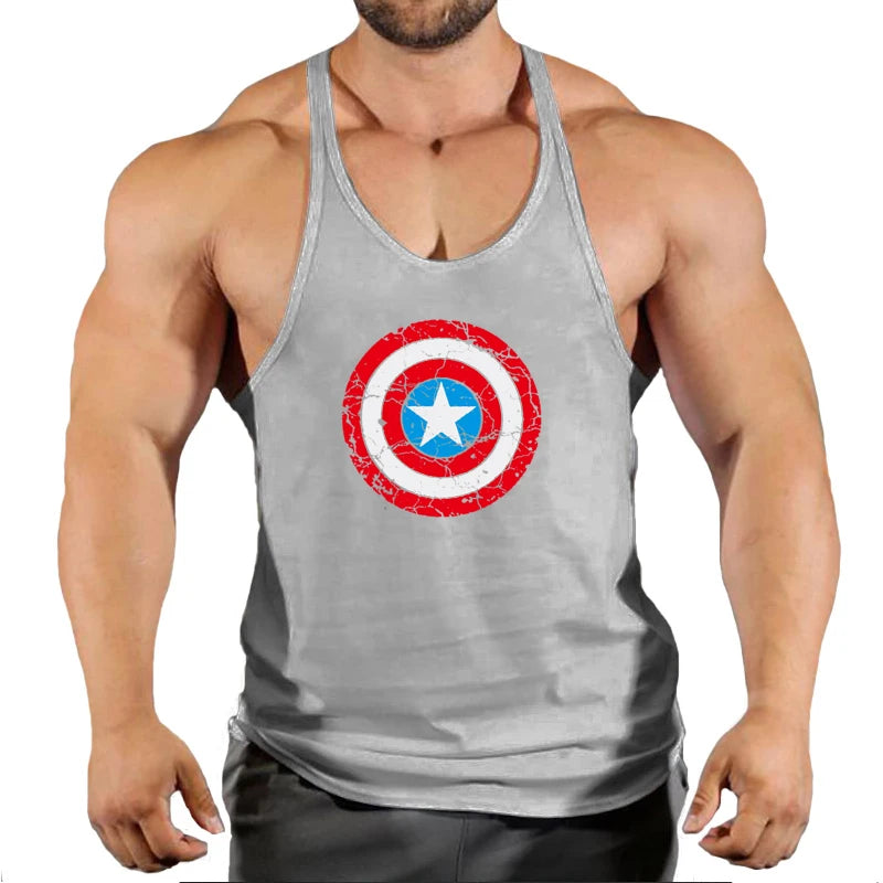 Męski top fitness Captain America — z czerwoną tarczą