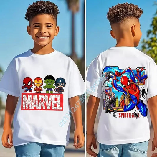 Dziecięcy T-shirt Marvel - logo Chibi: Spider-Man, Iron Man, Hulk i Kapitan Ameryka