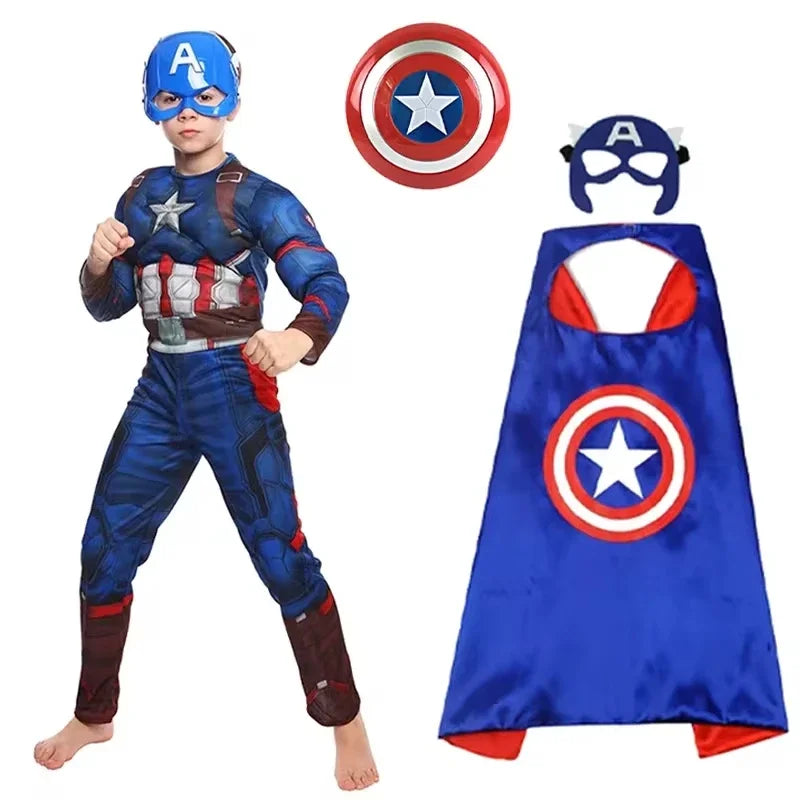 Kostium dziecięcy Captain America — kombinezon z tarczą, maską i peleryną