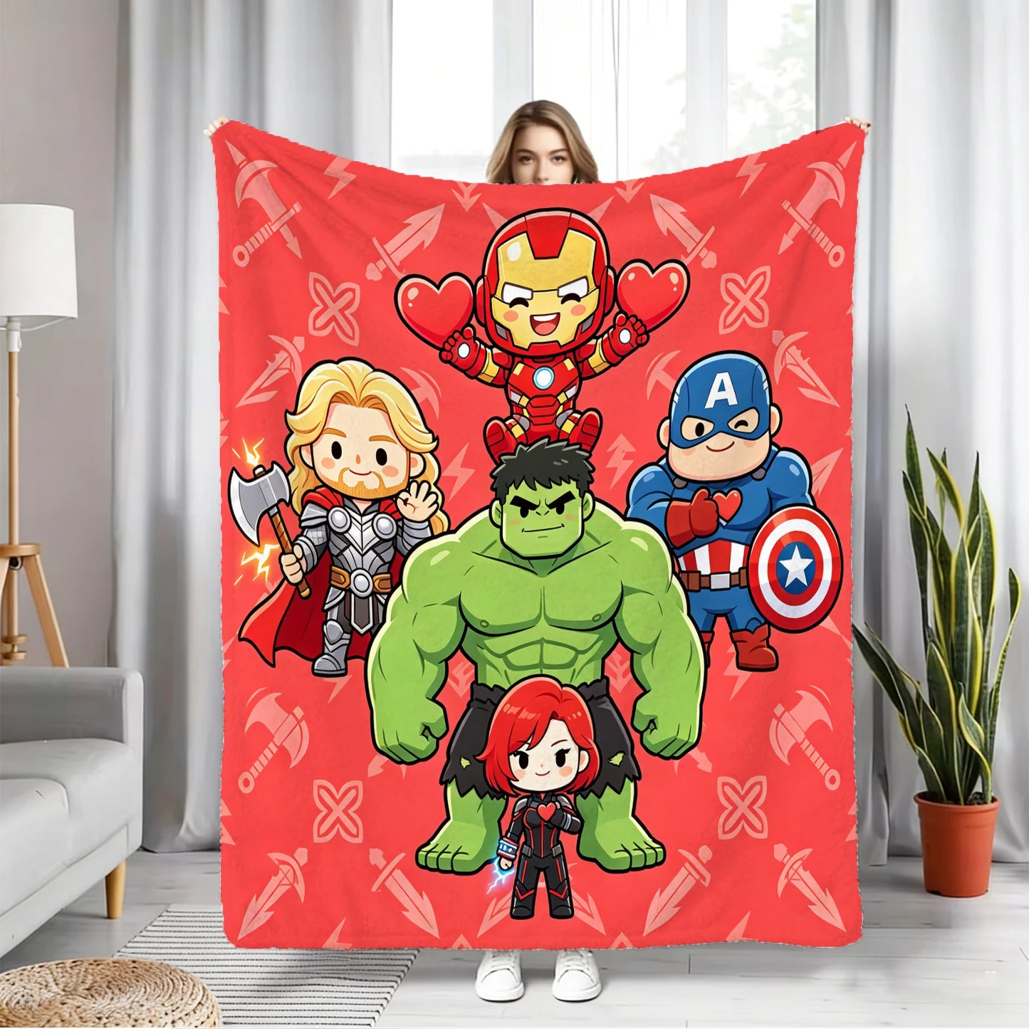 Koc polarowy Avengers Chibi – czerwona drużyna