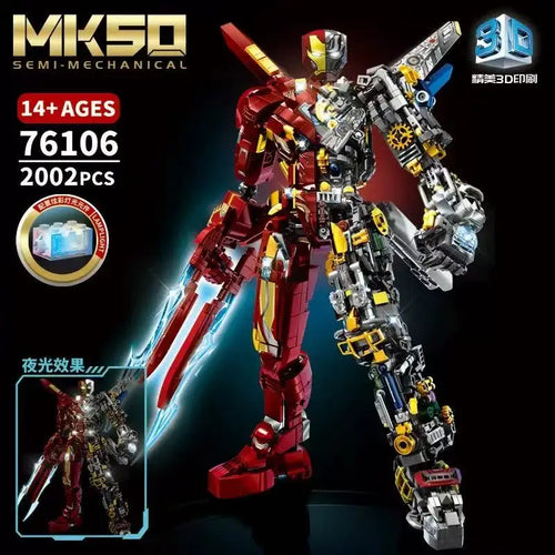 Zestaw klocków konstrukcyjnych Iron Man MK50 półmechaniczny – 2002 elementy z efektem świetlnym