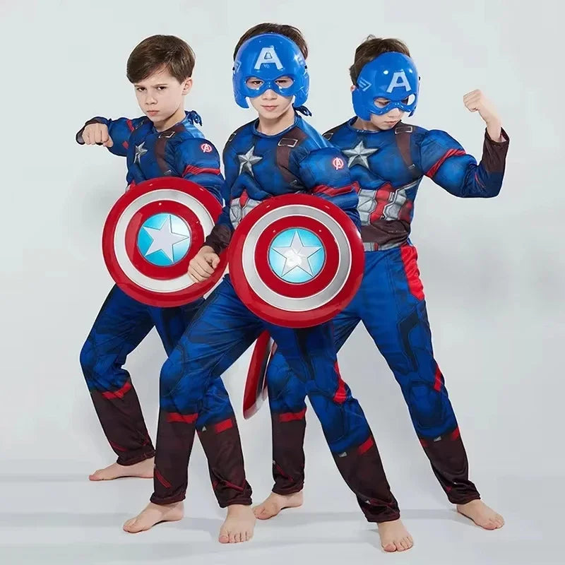 Kostium dziecięcy Captain America — kombinezon z tarczą, maską i peleryną