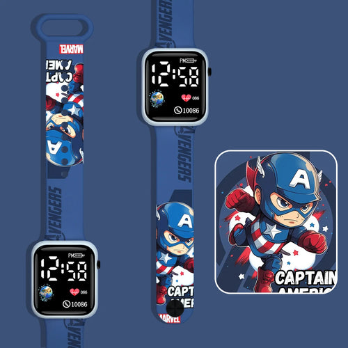 Dziecięcy zegarek LED Captain America – niebieski chibi