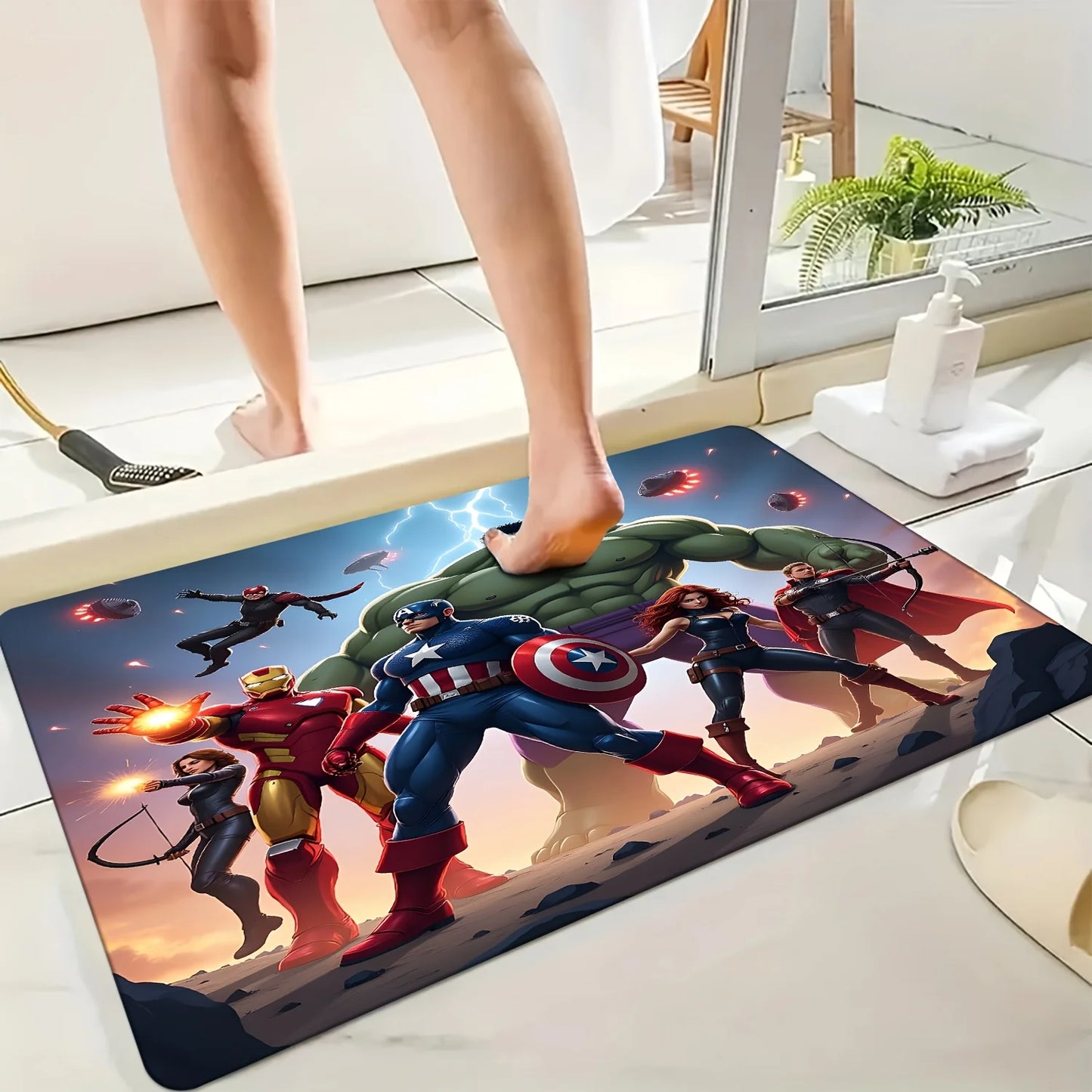Mata łazienkowa Avengers Chibi Spider-Man i Captain America – kolorowy neon