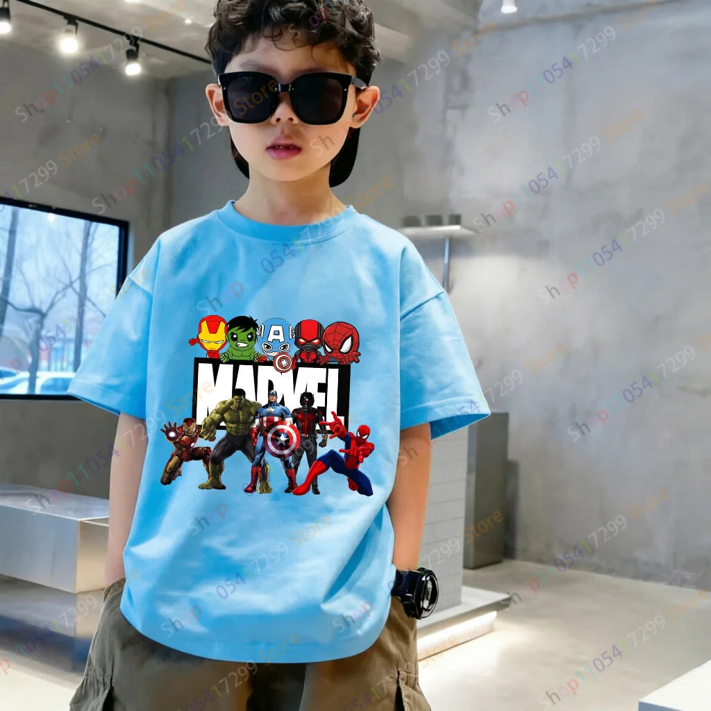 Dziecięcy T-shirt Marvel — wielokolorowa grupa postaci chibi