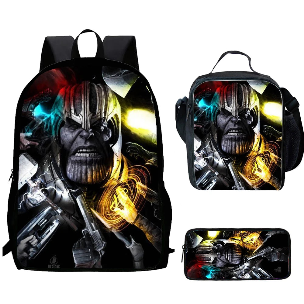 Plecak Thanos Ciemny 3-częściowy – portret z bronią, zestaw szkolny dla dziecka