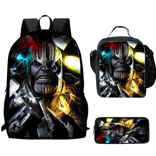 Plecak Thanos Ciemny 3-częściowy – portret z bronią, zestaw szkolny dla dziecka