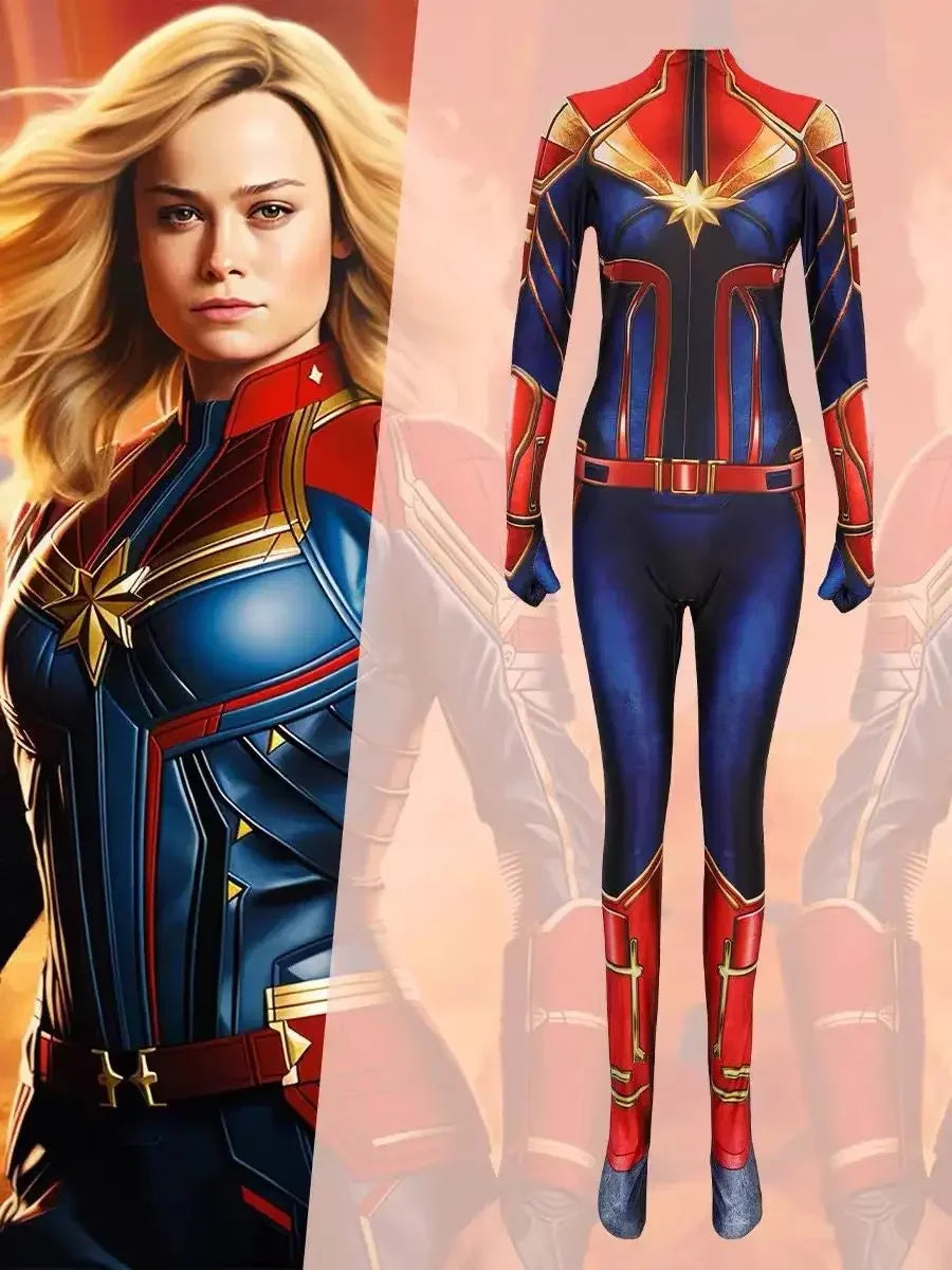 Kostium Captain Marvel – niebiesko-czerwono-złoty kombinezon