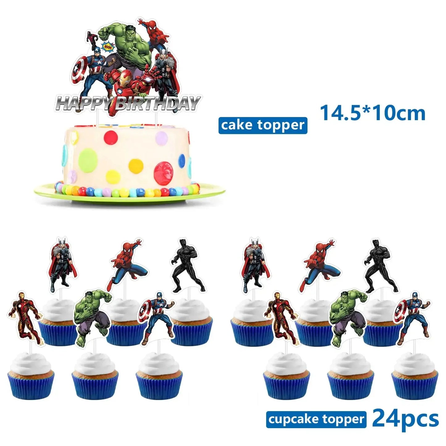 Dekoracje urodzinowe Avengers – toppery na tort x25