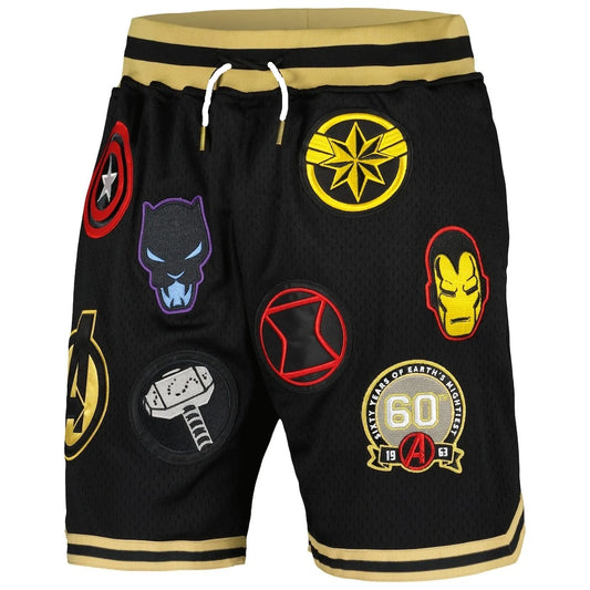 Szorty koszykarskie Avengers z okazji 60. rocznicy — czarne, ze złotymi wieloma logotypami