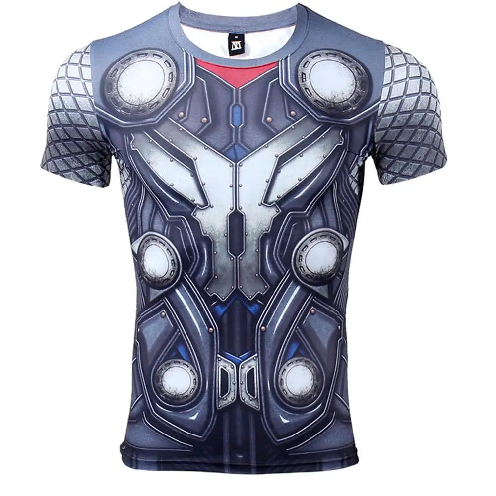 Koszulka kompresyjna Avengers Thor 3D – krótkie rękawy, niebieskoszara