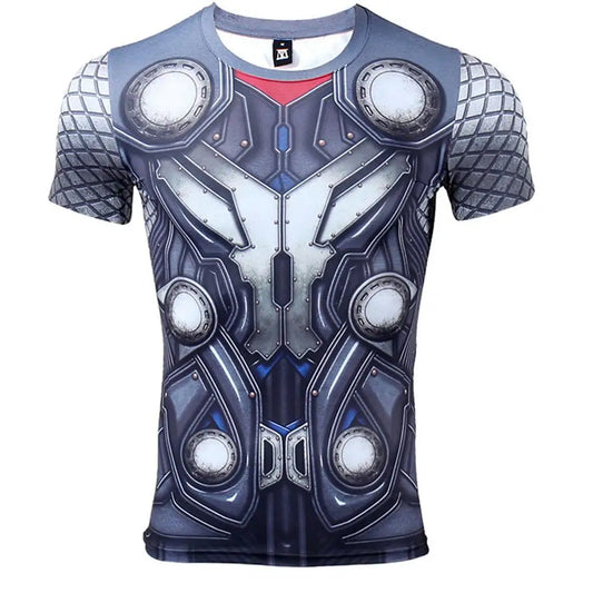 Koszulka kompresyjna Avengers Thor 3D – krótkie rękawy, niebieskoszara