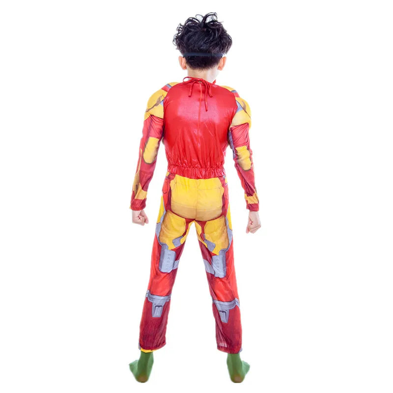 Dziecięcy kostium cosplay Iron Man - złoty umięśniony kombinezon